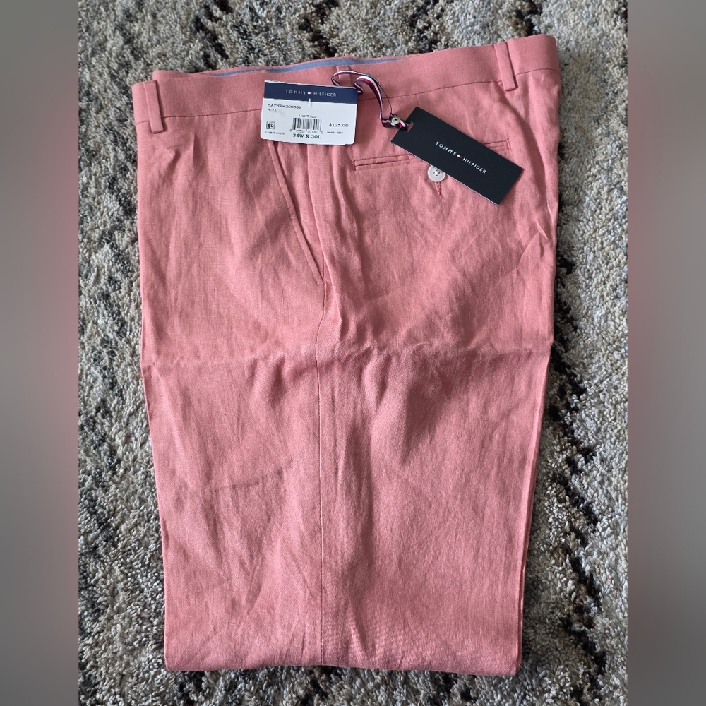 $125 Tommy Hilfiger Mens 100% Linen Dress Pants Sz 34x30 Modern Fit NWT - Picture 2 of 8